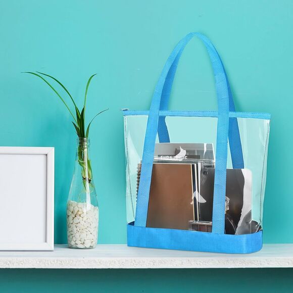 Clear PVC Tote Bag Women Transparent Handbag Zip Purse Stadium Security - Picture 2 of 5